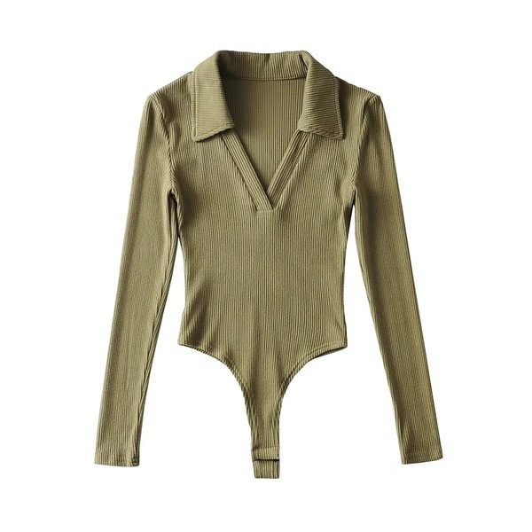 Γυναικείο κορμάκι κοτλέ με κλασικό γιακά και λαιμόκοψη spitz