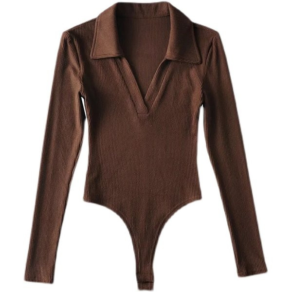 Γυναικείο κορμάκι κοτλέ με κλασικό γιακά και λαιμόκοψη spitz