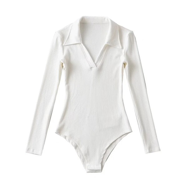 Γυναικείο κορμάκι με κλασικό γιακά και λαιμόκοψη spitz