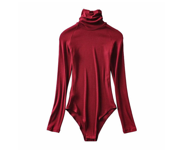 Naiste ühevärviline polokrae ja pikkade varrukatega body