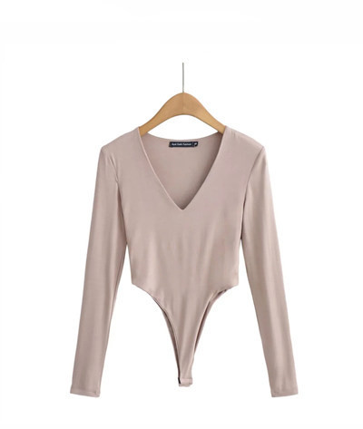 Γυναικείο κορμάκι με λαιμόκοψη spitz και μακριά μανίκια