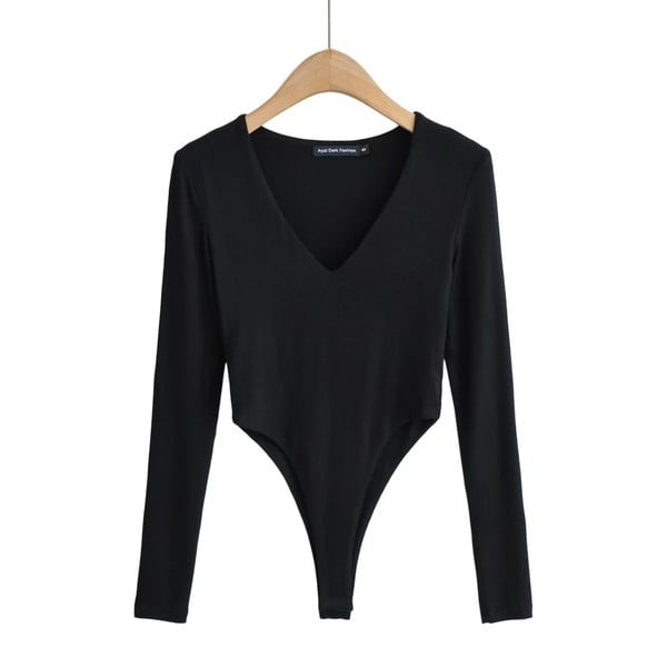 Γυναικείο κορμάκι με λαιμόκοψη spitz και μακριά μανίκια