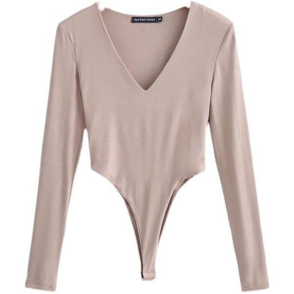 Γυναικείο κορμάκι με λαιμόκοψη spitz και μακριά μανίκια