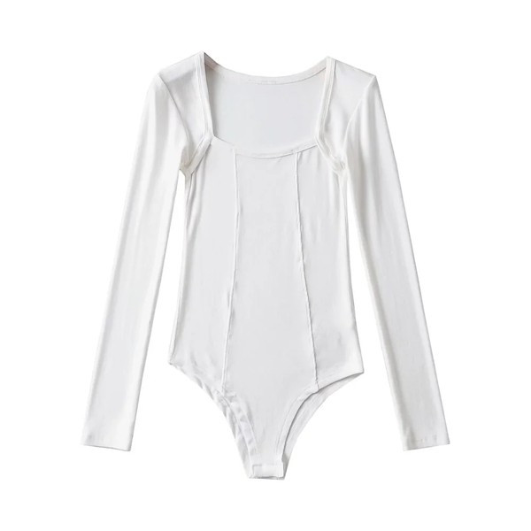 Γυναικείο μοντέρνο κορμάκι με τετράγωνη λαιμόκοψη και μακριά μανίκια