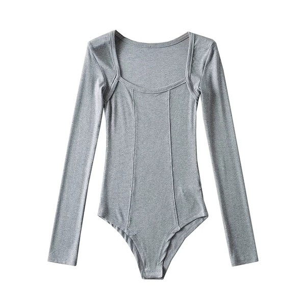 Γυναικείο μοντέρνο κορμάκι με τετράγωνη λαιμόκοψη και μακριά μανίκια