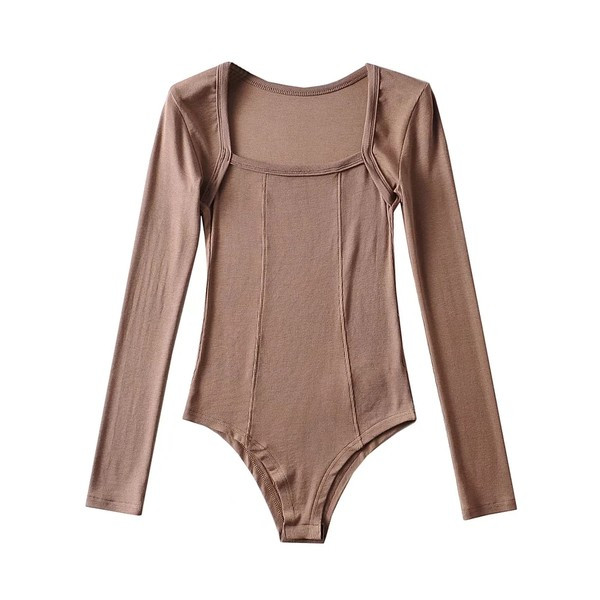 Γυναικείο μοντέρνο κορμάκι με τετράγωνη λαιμόκοψη και μακριά μανίκια