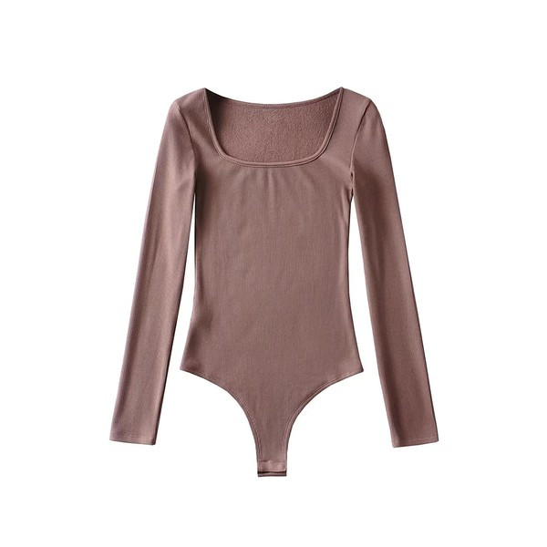 Kandilise dekoltee ja pikkade varrukatega naiste igapäevane body