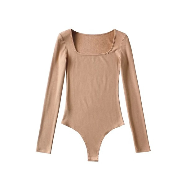 Kandilise dekoltee ja pikkade varrukatega naiste igapäevane body