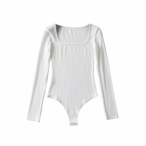 Kandilise dekoltee ja pikkade varrukatega naiste igapäevane body