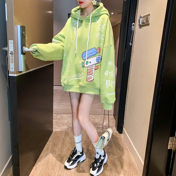 Φαρδύ γυναικείο φούτερ με κουκούλα και απλικέ