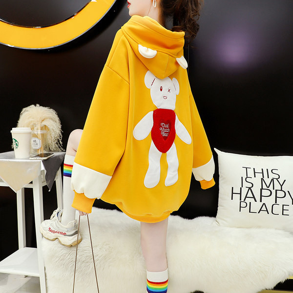 Νέο μοντέλο γυναικείο φαρδύ φούτερ με κουκούλα και κέντημα