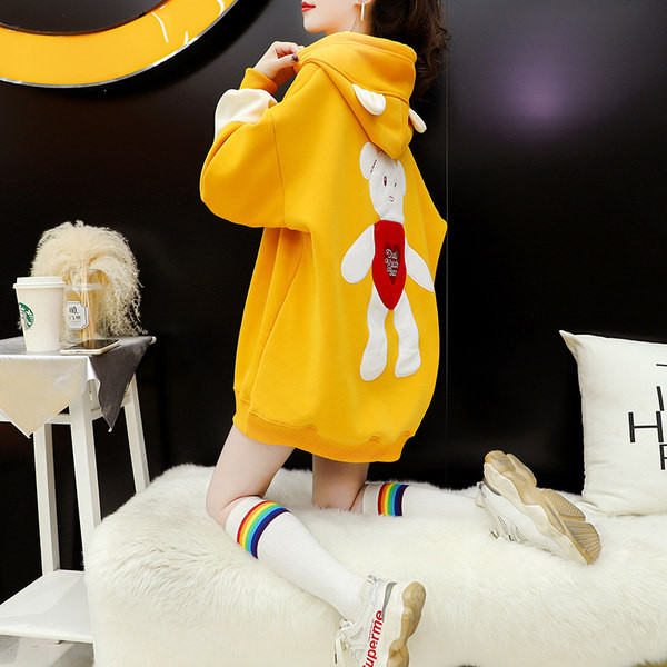 Νέο μοντέλο γυναικείο φαρδύ φούτερ με κουκούλα και κέντημα