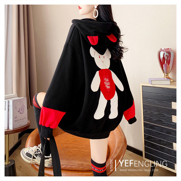 Νέο μοντέλο γυναικείο φαρδύ φούτερ με κουκούλα και κέντημα