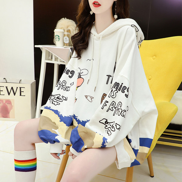 Kapuutsiga ja värvilise aplikatsiooniga igapäevane naiste dressipluus