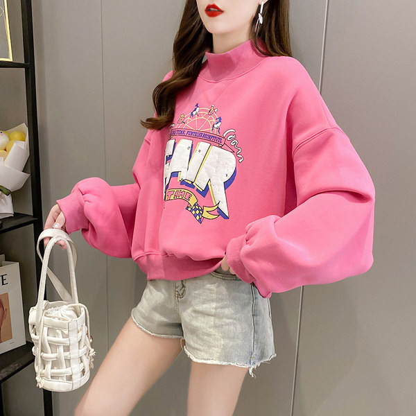 Casual γυναικεία μπλούζα με ψηλό γιακά και στάμπα