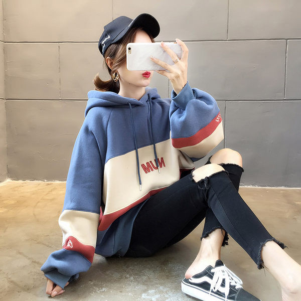 Φαρδύ μοντέλο γυναικείο φούτερ με κουκούλα και κορδόνια