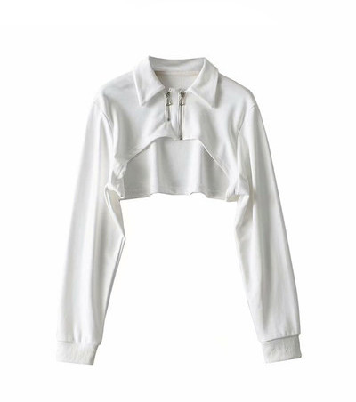 Naiste lühike dressipluus klassikalise krae ja lukuga