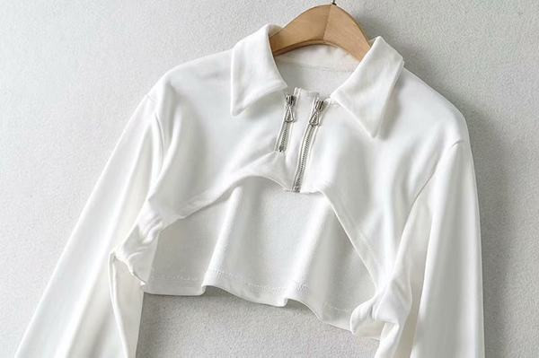 Naiste lühike dressipluus klassikalise krae ja lukuga