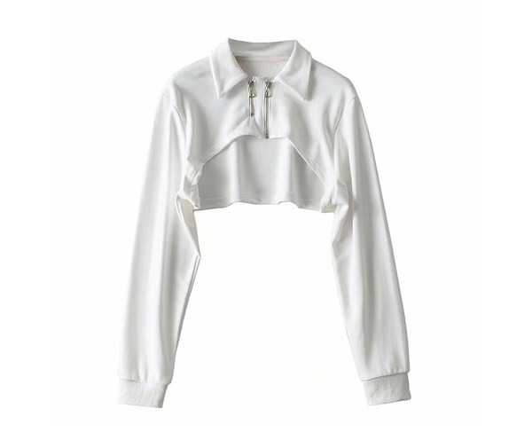 Naiste lühike dressipluus klassikalise krae ja lukuga