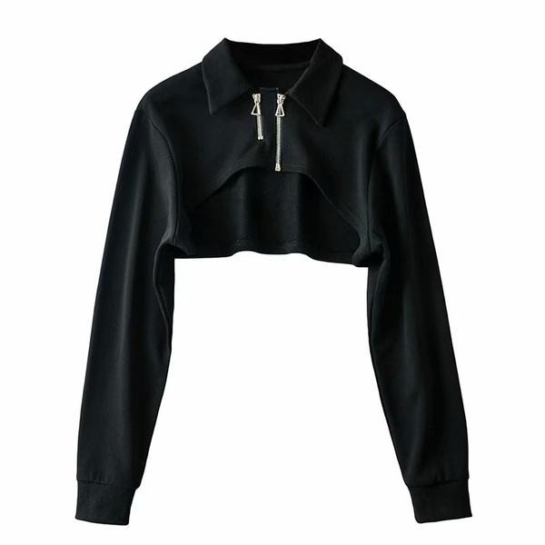 Naiste lühike dressipluus klassikalise krae ja lukuga