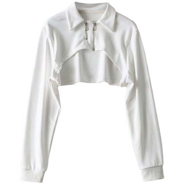 Naiste lühike dressipluus klassikalise krae ja lukuga