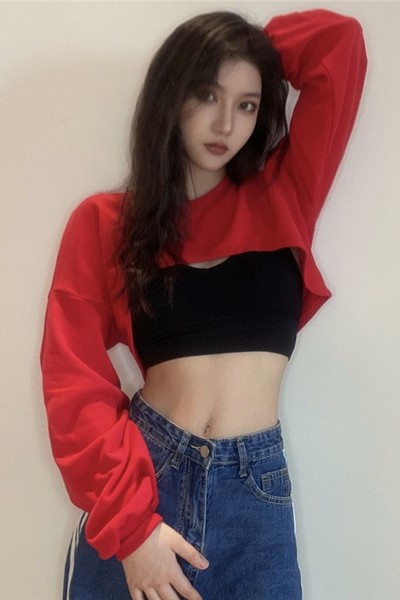 Νέο μοντέλο γυναικείο κοντό ασύμμετρο φούτερ με οβάλ λαιμόκοψη