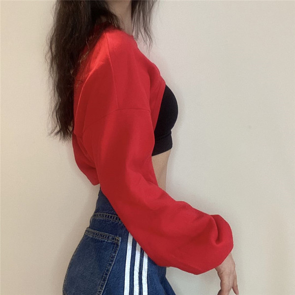 Νέο μοντέλο γυναικείο κοντό ασύμμετρο φούτερ με οβάλ λαιμόκοψη