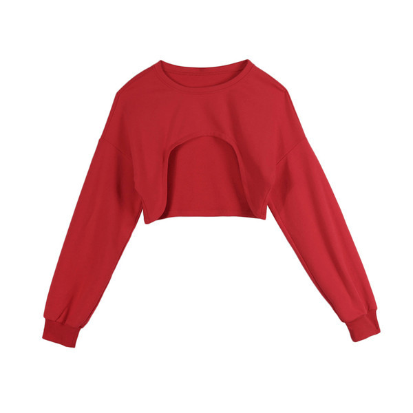 Νέο μοντέλο γυναικείο κοντό ασύμμετρο φούτερ με οβάλ λαιμόκοψη