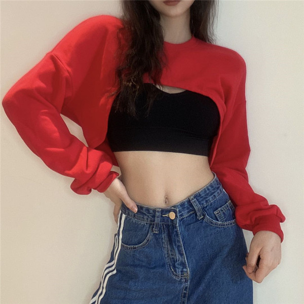 Νέο μοντέλο γυναικείο κοντό ασύμμετρο φούτερ με οβάλ λαιμόκοψη