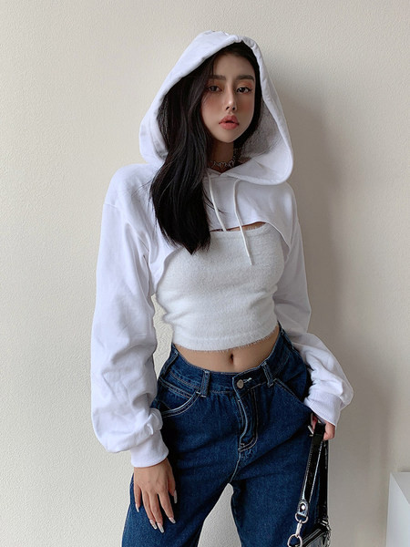 Lühike naiste kevadine kapuutsiga dressipluus