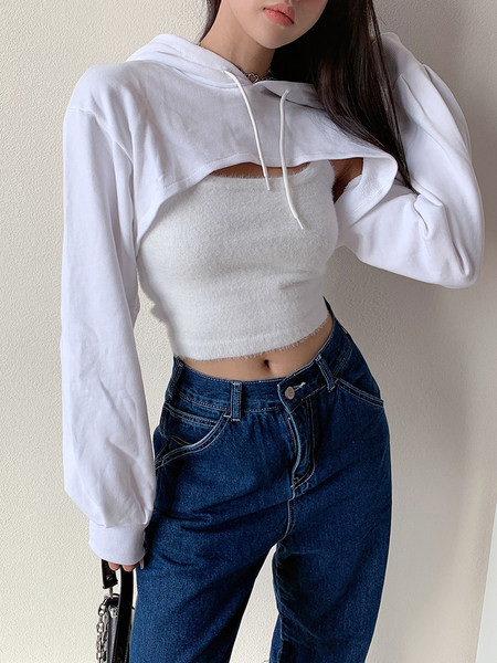 Lühike naiste kevadine kapuutsiga dressipluus