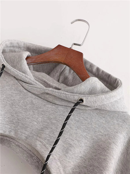 Moodne naiste lühike kapuutsiga dressipluus valge ja hall