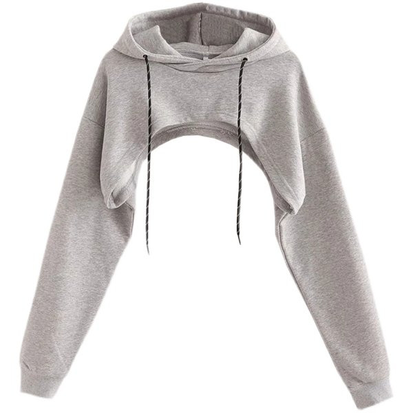 Moodne naiste lühike kapuutsiga dressipluus valge ja hall