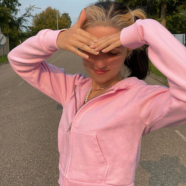 Uue mudeli naiste lühike dressipluus kapuutsiga pruuni ja roosa