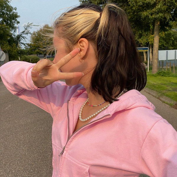 Uue mudeli naiste lühike dressipluus kapuutsiga pruuni ja roosa