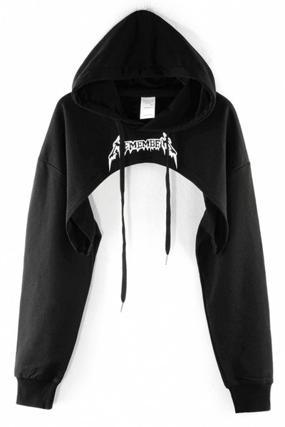 Must naiste kapuutsiga dressipluus - lühike mudel