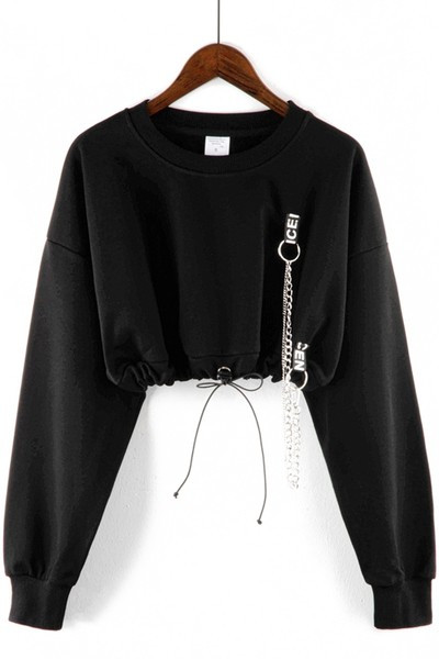 Νέο μοντέλο γυναικεία κοντή αθλητική μπλούζα με στρογγυλή λαιμόκοψη σε μαύρο χρώμα