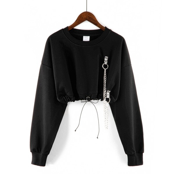 Νέο μοντέλο γυναικεία κοντή αθλητική μπλούζα με στρογγυλή λαιμόκοψη σε μαύρο χρώμα