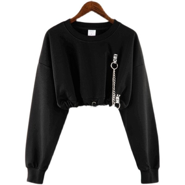 Νέο μοντέλο γυναικεία κοντή αθλητική μπλούζα με στρογγυλή λαιμόκοψη σε μαύρο χρώμα