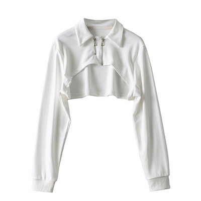 Naiste lühike lukuga pluus valge ja must