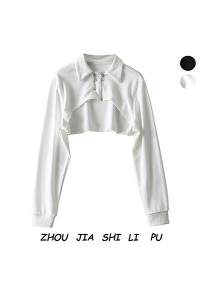 Naiste lühike lukuga pluus valge ja must