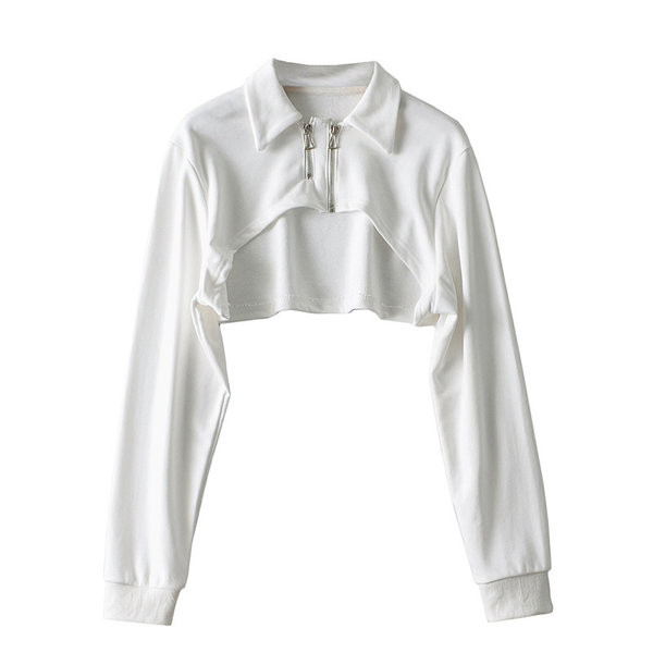 Naiste lühike lukuga pluus valge ja must