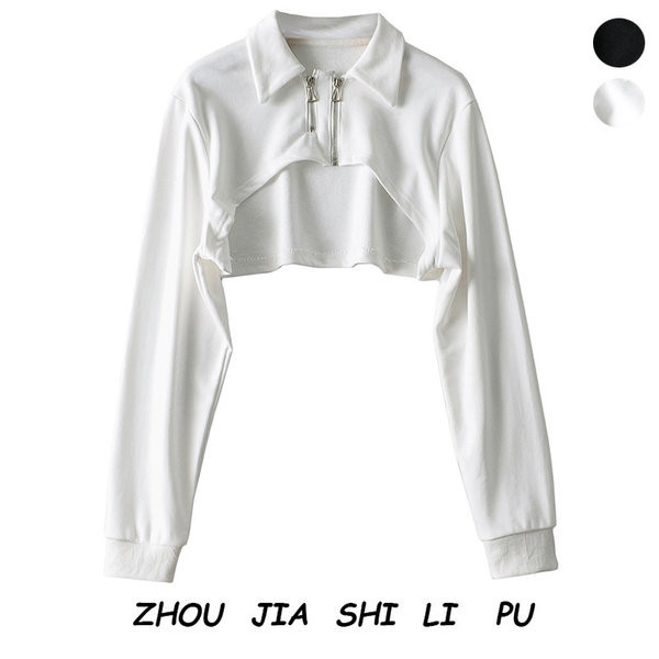 Naiste lühike lukuga pluus valge ja must