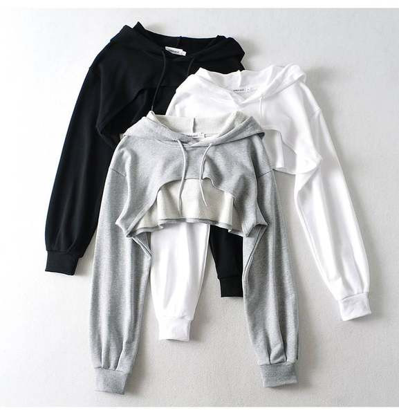 Päevane lühike kolme värvi kapuutsiga dressipluus