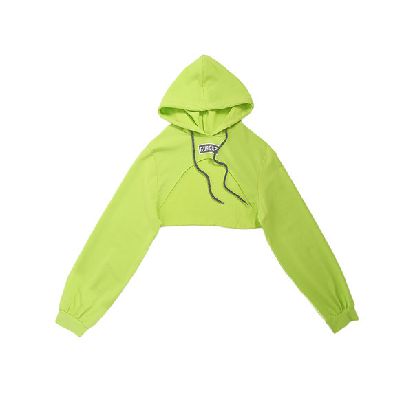 Rohelise kapuutsiga igapäevane naiste lühike dressipluus