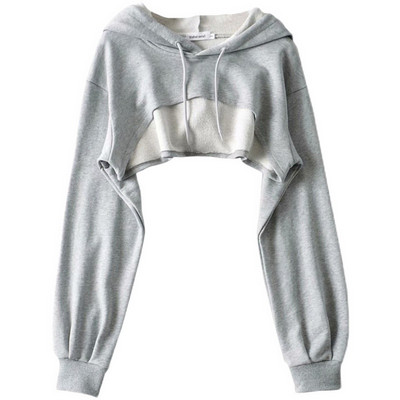 Γυναικείο κοντό φούτερ με κουκούλα - τριών χρωμάτων