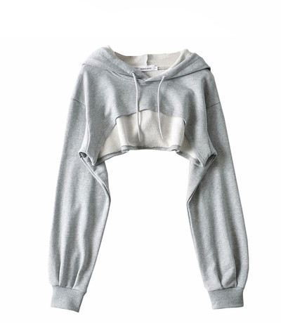 Γυναικείο κοντό φούτερ με κουκούλα - τριών χρωμάτων