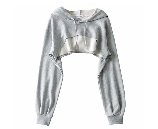 Γυναικείο κοντό φούτερ με κουκούλα - τριών χρωμάτων