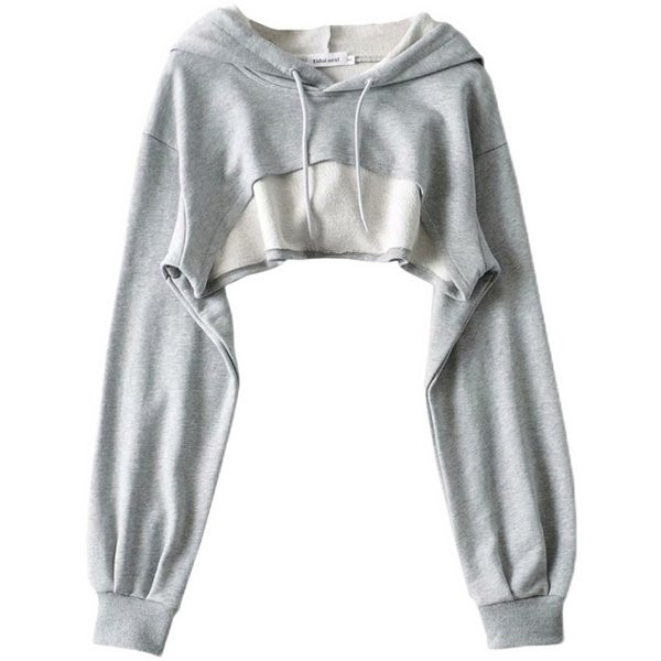 Γυναικείο κοντό φούτερ με κουκούλα - τριών χρωμάτων