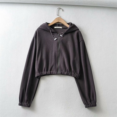 Lühikese mudeliga naiste dressipluus luku ja kapuutsiga